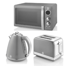 SWAN Retro Jug Kettle 2 Slice Toaster & 800W Digital Microwave in Vintage Grey