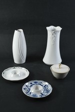 N89f55- 5 porcelain egg cups vases lidded jar including Hutschenreuther Mitterteich