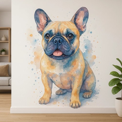 French bulldog watercolour - french,