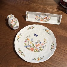 Aynsley Fine Bone China Cottage Garden Hexagonal Vase, Plate & Trinket Dish Set