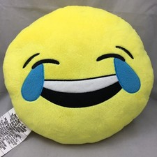 Emoji Emoticons Pillow Laugh To Tears Plush Round Soft Toy Yellow  Bedroom 13" 