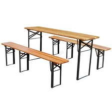 Wooden German Beer Table Bench Set Pub Party Patio Garden Furniture Trestle Legs