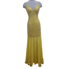 Sherri Hill Embellished V Neck Formal Prom Luxury Gown Sample Size 2 Yellow