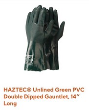 HAZTEC® Unlined Green PVC Double Dipped Gauntlet, 14″ Long Gloves Pack of 10