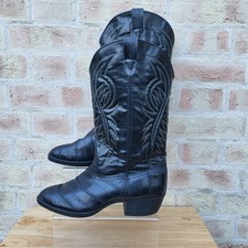 Vintage Bronco Cowboy Boots Womens UK 7 Black Calf High Faux Leather Made in USA