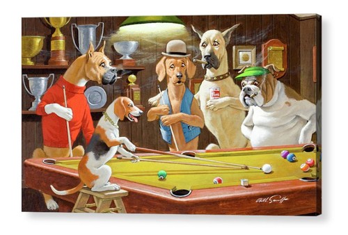 Dogs playing pool arthur - playing,