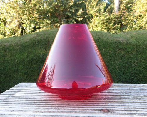 Red conical glass shade - glass,