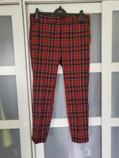 Zara Size XL Red Tartan Slim Leg Trousers In Excellent Condition
