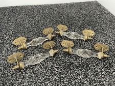 4 VINTAGE BRASS & CUT GLASS DOOR DRAWER PULL PUSH HANDLES - EXTRA  LONG 19 CM L