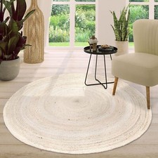 Rug Round White Natural Jute
