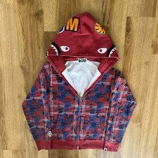 BAPE A Bathing Ape Check Camo Shark Full Zip Hoodie Red (Stylish Hoodie!)