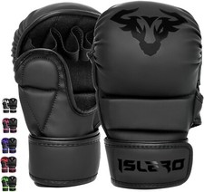 Islero Fitness Matte Black MMA Gloves Grappling Muay Thai Cage Fight