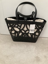 Zara black cutwork tote bag