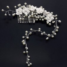 White Crystal Flower Comb