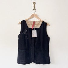 Ewa i Walla Wool Waistcoat Size M Black Embroidered Layering Lagenlook RRP £189