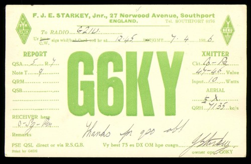 Qsl amateur radio g6ky - qsl, uk