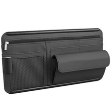 PU Leather Adjustable Sun Visor Clip Organizer Pouch Bag Holder Car Storage Kit 