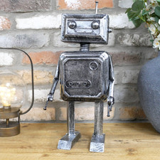 Large Silver Metal Robot “Bolt” – Retro Industrial Garden & Home Ornament 43cm