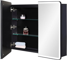 Lighted Bathroom Medicine Cabinet with round Corner Framed Mirror Door 30 X 25.6