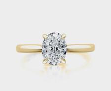 14K Yellow Gold Solitaire Engagement Ring Oval Lab Created Diamond 1.10 Carat