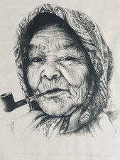 Diana Thornycroft Sgn,Lmtd Ed Print 5/20 "Old Lady with Pipe" '79 Gallery Framed