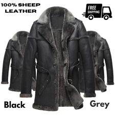 Men's Warm Winter Bomber Sheep Leather Jacket RAF Aviator Pilot Flying Overcoat