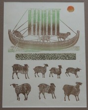Barbara Robertson – Sheep Boat Shetland - Scottish Linocut Print - Humour
