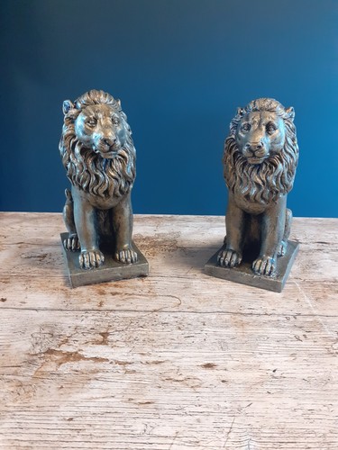Pair stone garden lion - stone,