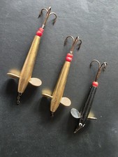 3 Vintage Brass Devon Minnows / Vintage Fishing Lures / With Traces 
