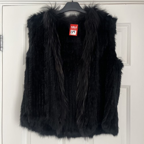 Black real rabbit fur gilet - rabbit,