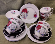 Queen Anne Red & White Roses Bone China Trios x4 + sugar bowl & jug + spares