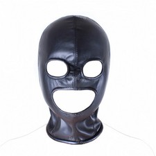 Faux Leather Bondage Fetish Cosplay Hood Mask Zip Back Eyes Mouth Holes Size L