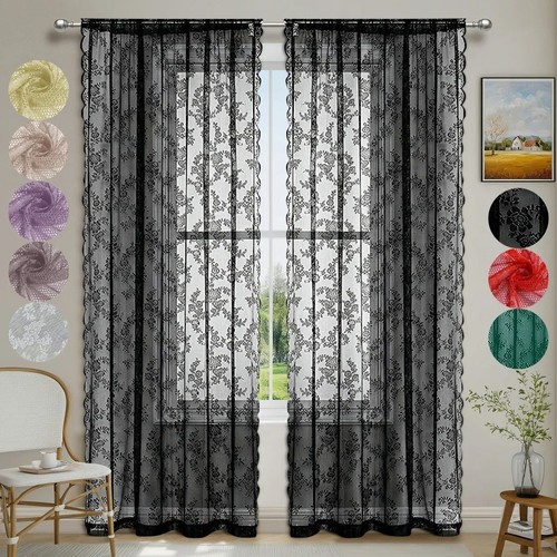 Lace sheer curtain panel - sheer,