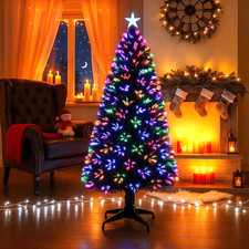 Fiber Optic Christmas Xmas Tree Pre Lit Colour Changing LED Lights Star Green