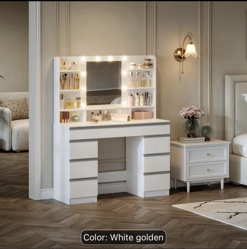 White dressing table with - table, led