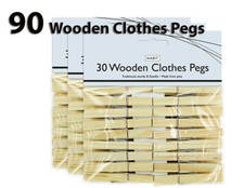 90 Solid Wooden Clothes Pegs Clips Washing Line Airer Rotary Garden Dry Laundry