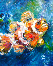 Clown Fish Original Oil Painting Fish Wall art Wall Decor Canvas board 8x10 inch