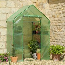 Walk In Greenhouse PE Plastic Garden Grow Green House With 4 Shelves Uk
