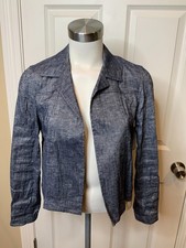 Theory Dark Wash Chambray Denim Lightweight Cropped Linen Jacket, Size Small