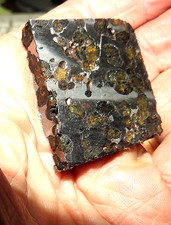 54 gm SERICHO pallasite Meteorite slice   Kenya  olivine  stand