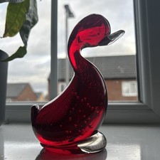 VINTAGE WHITEFRIARS CONTROLLED BUBBLE ART GLASS DILLY DUCK 5.5" PAPERWEIGHT