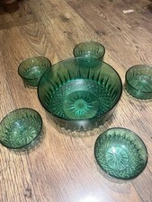 Vintage Arcoroc France Emerald Green Dessert Set Textured Glass Bowls Dishes