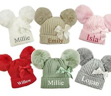 Personalised Baby Knitted Hat Pom Pom Bow Hat Bobble Hat Shower Reveal Gift