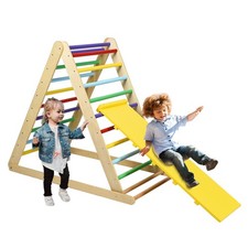 Wooden Foldable Triangle Climber Step Toddler Training Ladder W/Ramp Colorful
