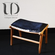 For Sale: Handmade Teak & Cowhide Stool – Crafted by skilled artisans in Bali