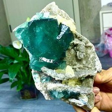 2.83LB Rare transparent blue green cubic fluorite mineral crystal sample/China