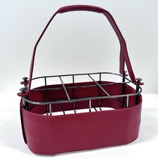 Leather Wine Carrier 6 Bottle Holder Orange & Silver Caddy by Madre Dallas