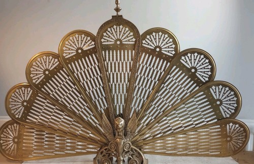 Antique brass peacock - peacock, fan