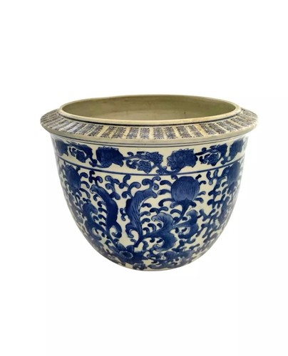 Planter blue white asian style - white,