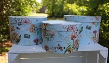 Box Box Storage Gift Wrapping Cardboard Tin Blue Flowers, Set of 3
